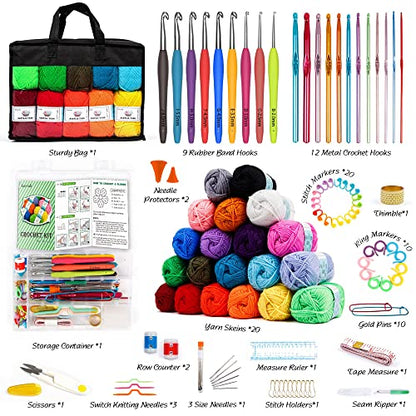 20 Large Acrylic Yarn Skeins-105 PCS Crochet Kit with Hooks Yarn Set, Premium Bundle Includes 2000 Yards Yarn Balls, Needles, Accessories, Ideal - WoodArtSupply