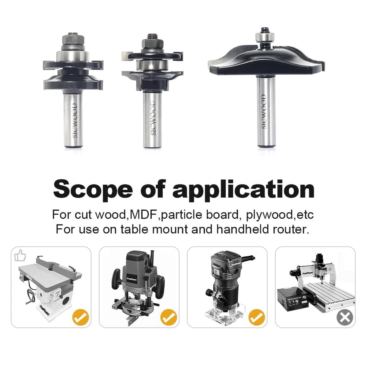 SICWOOD 3pcs Cabinet Door Router Bits Set 1/2 Inch Shank, with Updated C3 Carbide Raised Panel Cabinet Door Making Router Bits, Router Door & Window SICWOOD
