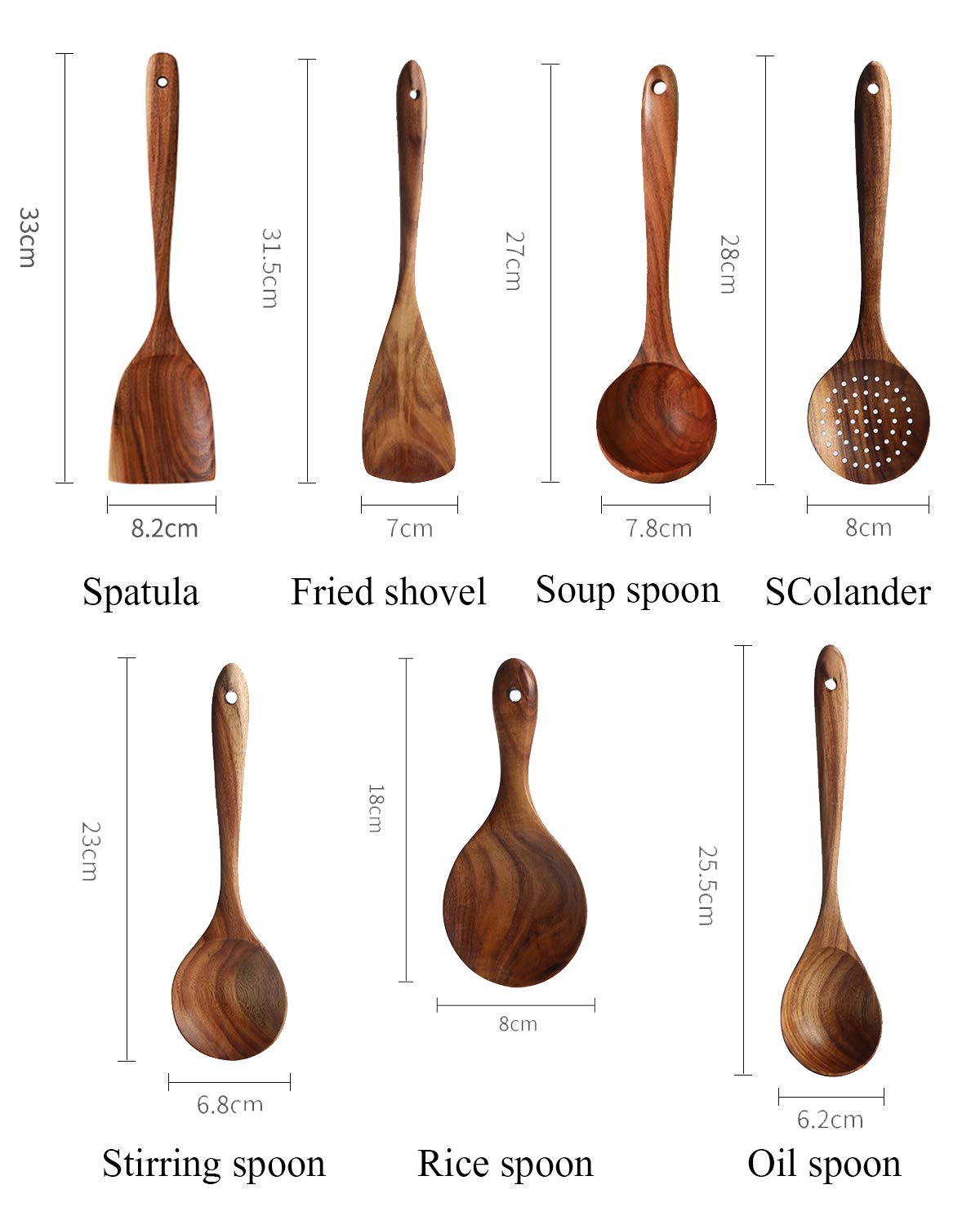 Wooden Utensils Set for Kitchen, Messon Handmade Natural Teak Cooking Spoons Wooden Spatula for Nonstick Cookware (7 sets) Messon