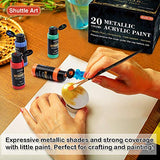 Shuttle Art Metallic Acrylic Paint Set, 20 Colors Metallic Paint in Bottles (60ml, 2oz) with 3 Brushes and 1 Palette, Rich Pigments, Non-Toxic for Shuttle Art
