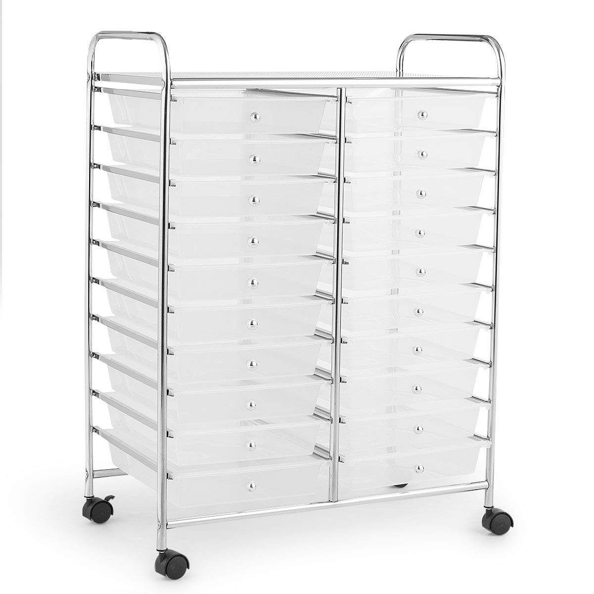 Giantex Storage Drawer Carts, 20-Drawer Organizer, Utility Cart on Wheels, Semi-Transparent Multipurpose Cart for Home Office School Supplies Tools - WoodArtSupply