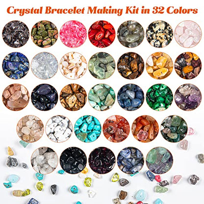 Labeol 2570PCS Ring Making Kit 32 Colors Crystals Beads for Jewelry Making Kit Gemstone Chip Beads Irregular Nataral Stone with Jewelry Making