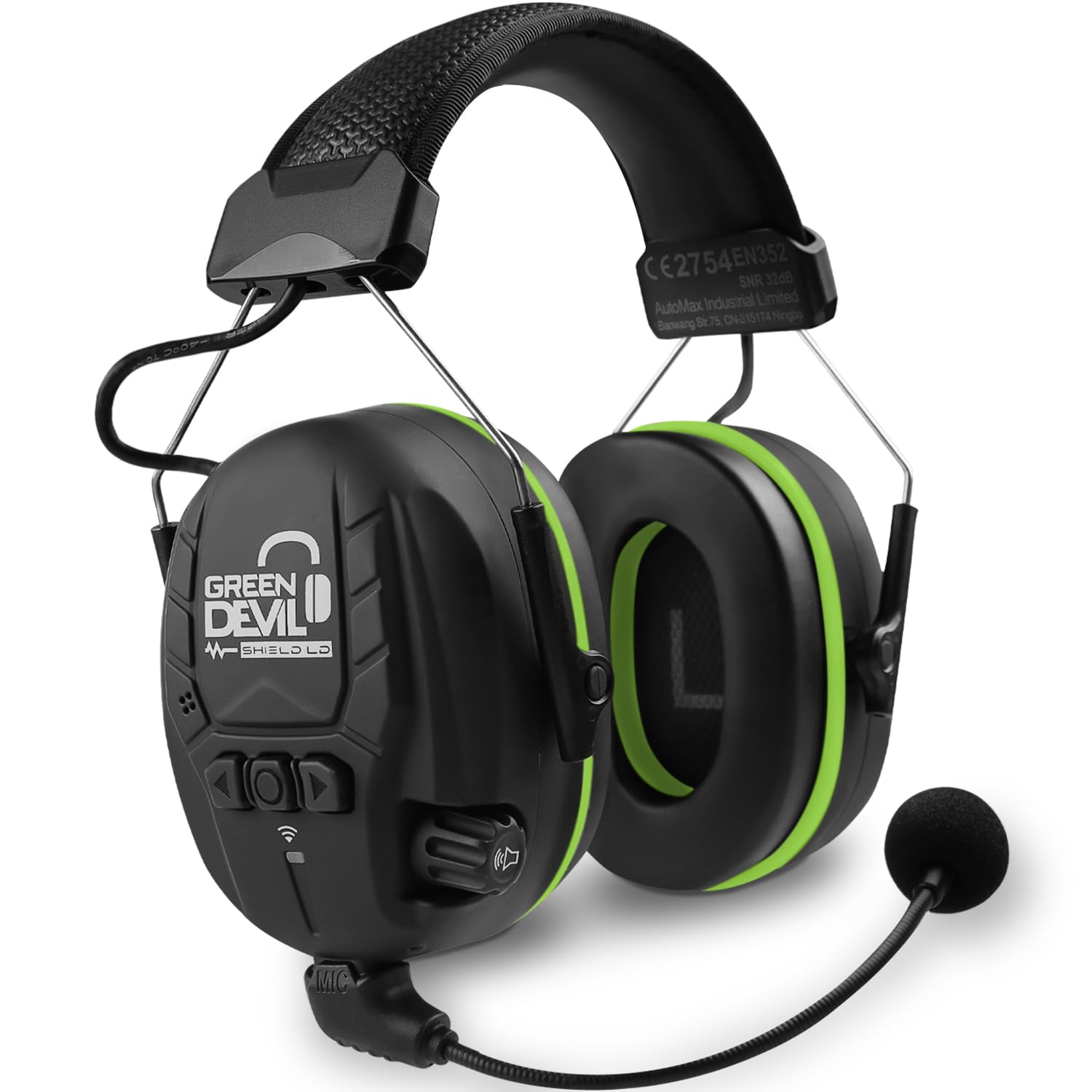 GREEN DEVIL Noise Cancelling Ear Protection Headphones with 5.3 Bluetooth and External Mic NRR 27 dB Hearing Ear Muffs GREEN DEVIL