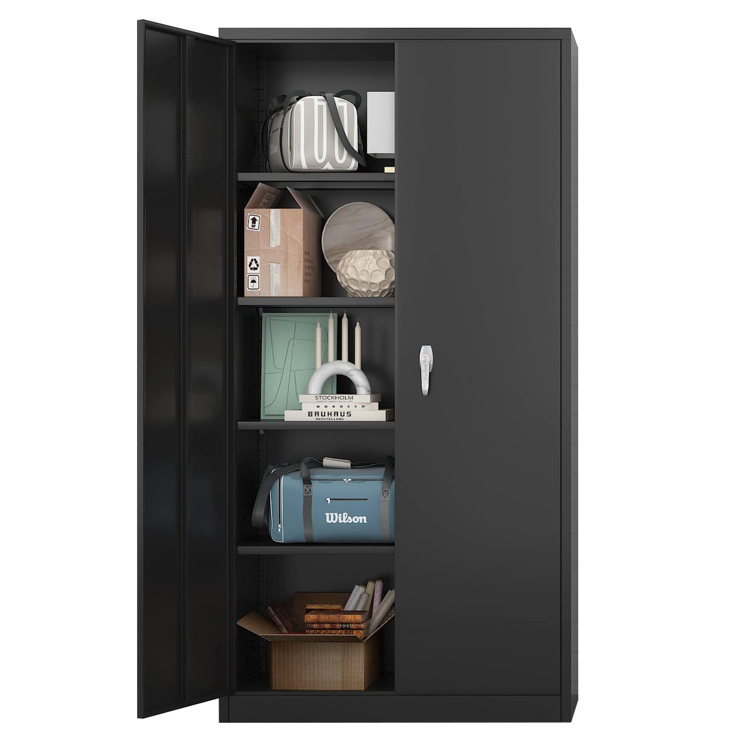 SUPEER Black Metal Storage Cabinet 72" H x 36" W x 18" D,Locking Steel Storage Cabinet with 2 Doors&4 Adjustable Shelves,Suitable for - WoodArtSupply