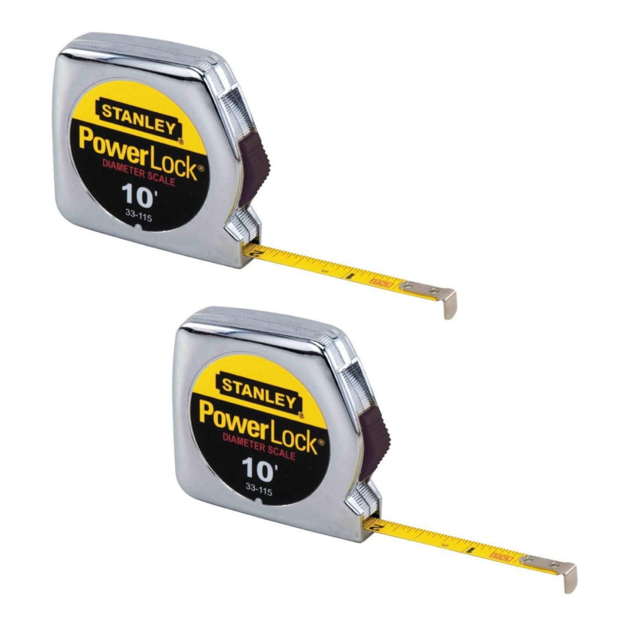 Powerlock Tape Rule, 1/4 in. x 10 ft, Plastic Case, Chrome (Pack of 2) Stanley