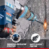 DongCheng 1-1/8 Inch SDS-Plus Rotary Hammer Drill with Safety Clutch, 9.2Amp Heavy Duty Corded Demolition Hammer for Concrete, 1300 RPM, 3.6 Joules, Dong Cheng
