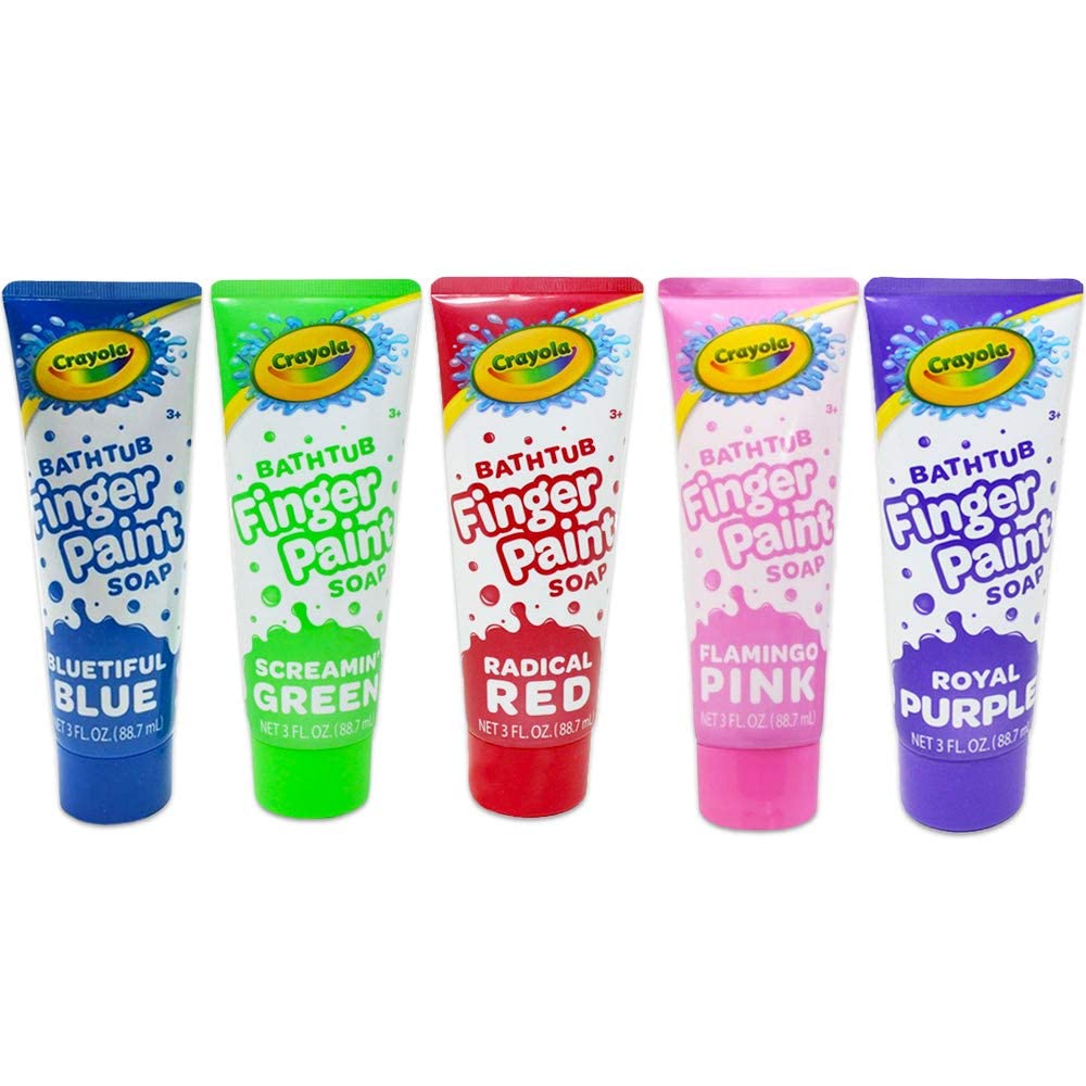 Crayola Bathtub Fingerpaint 5 Color Variety Pack, 3 Ounce Tubes (Bluetiful Blue, Screamin' Green, Radical Red, Flamingo Pink, Royal Purple) - WoodArtSupply