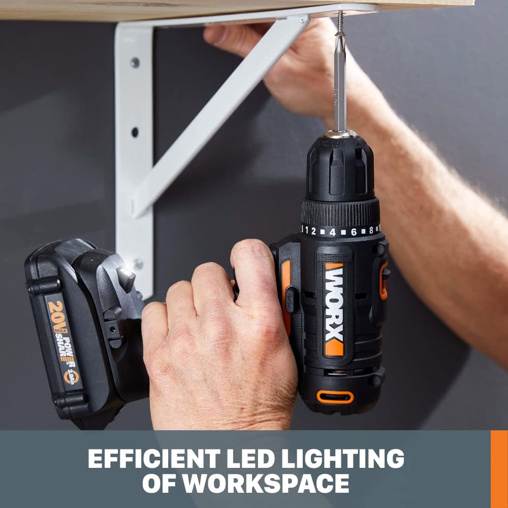 Worx 20V 3/8" Cordless Drill with 84pc Accessory Kit, Variable 2-Speed Drill Set 265 In-Lbs Torque 20+1 Clutch, Lightweight Compact Drill Driver WORX