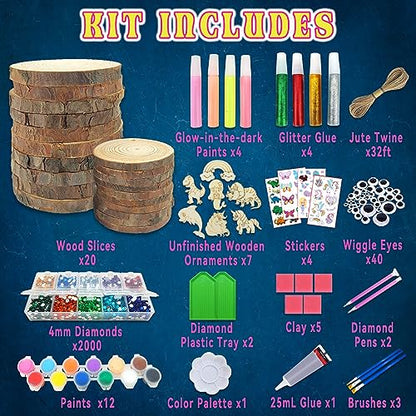 klmars Kids Wooden Painting Kit-Glow in The Dark-Arts & Crafts Gifts for Boys Girls Ages 5-12-Wood Slice Craft Activities Kits - Creative Art Toys - WoodArtSupply