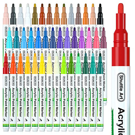 Shuttle Art Paint Pens, 42 Colors Acrylic Paint Markers, Low-Odor Water-Based Quick Dry Paint Markers for Rock, Wood, Metal, Plastic, Glass, Canvas, Shuttle Art