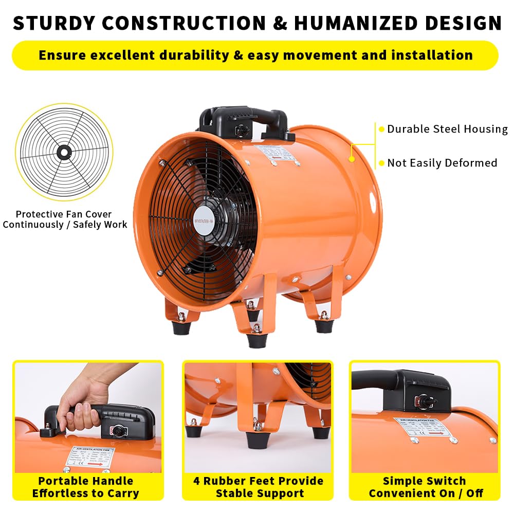 Utility Blower Fan 12 Inch, 550W High Velocity Ventilator with Duct Hose, Low Noise Portable Ventilation Fan, Fume Extractor for Exhausting & FDTDUCT
