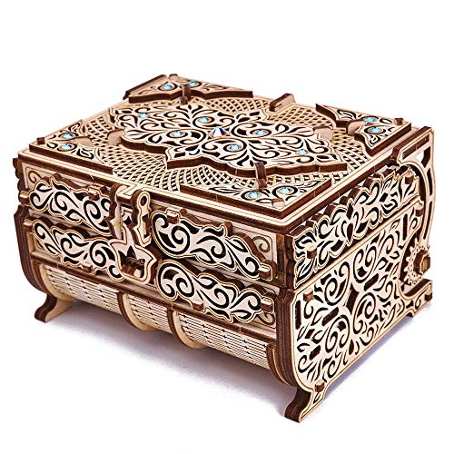 Wood Trick Treasure Box 3D Wooden Puzzle for Adults and Kids to Build - Cute & Neat Design - with Shimmering Crystals - Store Your Jewelry - DIY Gift Wood Trick