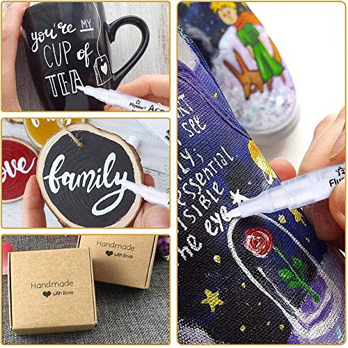 NAWOD Paint Pens White Black Acrylic Marker 6 Pack, Acrylic Permanent Marker, White Paint Pens for Rock Ceramic Wooden Leather Glass Painting Metal NAWOD