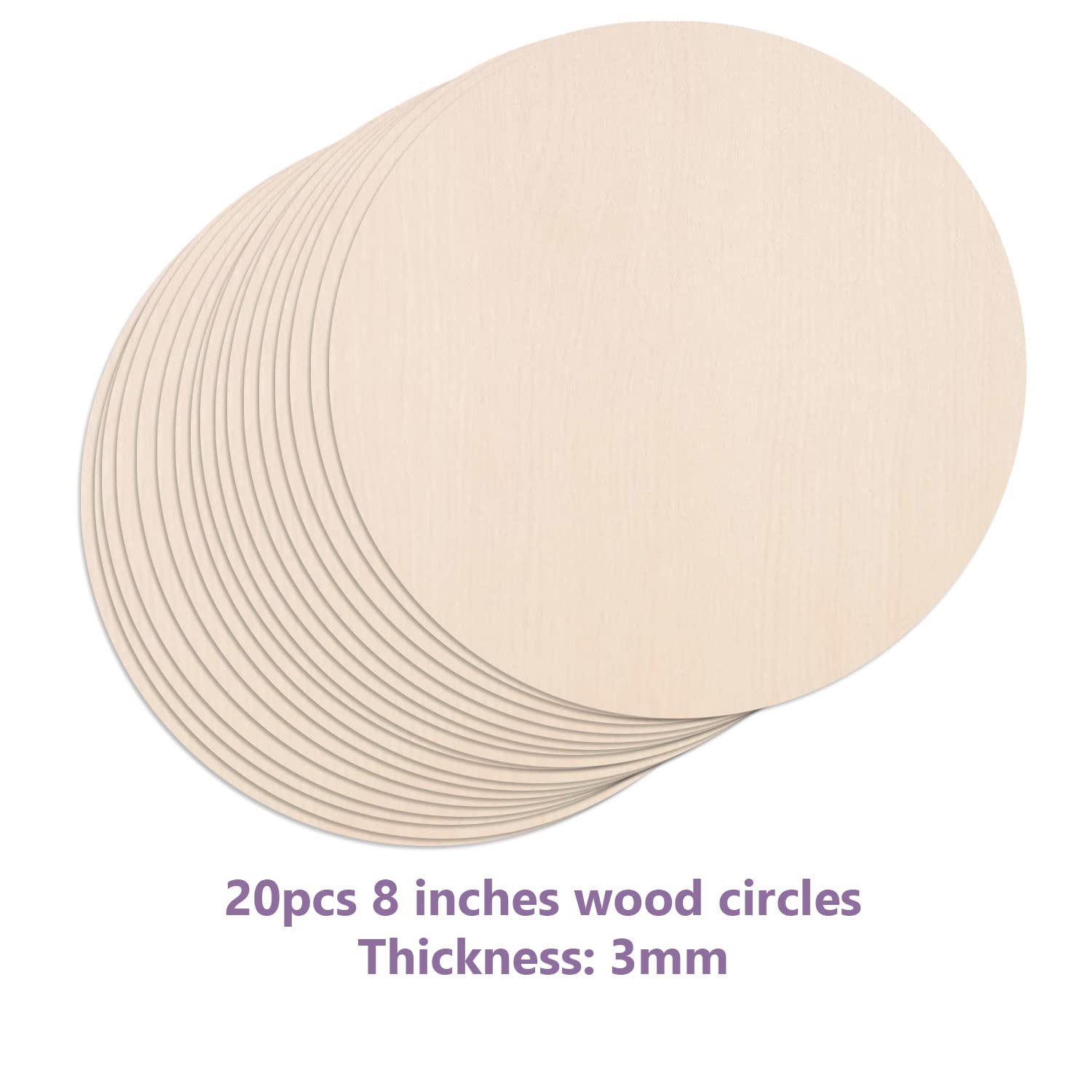 20PCS 8Inch Cutouts Blank Round Wood Slice Wood Circles for Crafts, Unfinished Wooden Slices Blank Round Wooden Circles, Wood Circles for Painting, Unixing