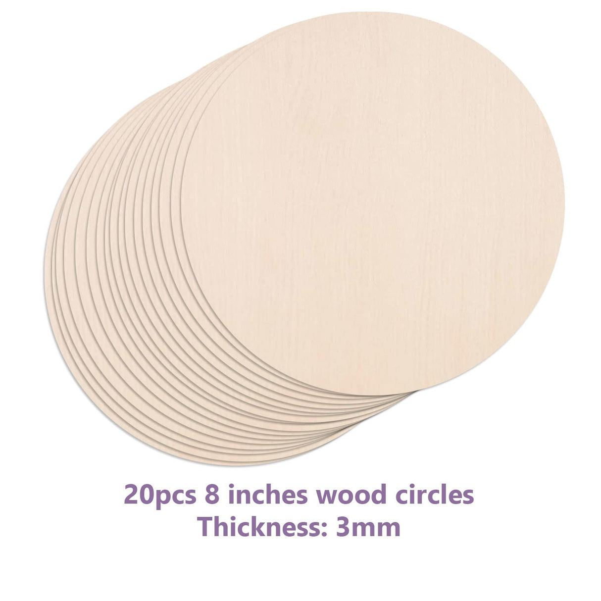 20PCS 8Inch Cutouts Blank Round Wood Slice Wood Circles for Crafts, Unfinished Wooden Slices Blank Round Wooden Circles, Wood Circles for Painting, Unixing