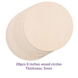 20PCS 8Inch Cutouts Blank Round Wood Slice Wood Circles for Crafts, Unfinished Wooden Slices Blank Round Wooden Circles, Wood Circles for Painting, Unixing