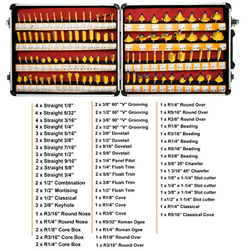 8milelake 100 pcs 1/4inches Shank Router Bit Set Tungsten Carbide Tips Woodworking Kit, Dovetails, Slot Cutters & Straight Router 8MILELAKE