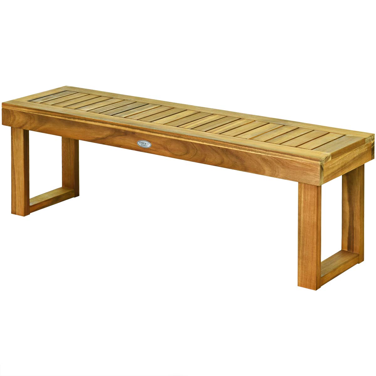 Tangkula 52 Inches Acacia Wood Outdoor Bench, Wood Bench for Dining Room Entryway Poolside Garden, Patio Backless Dining Bench with Slatted Seat,