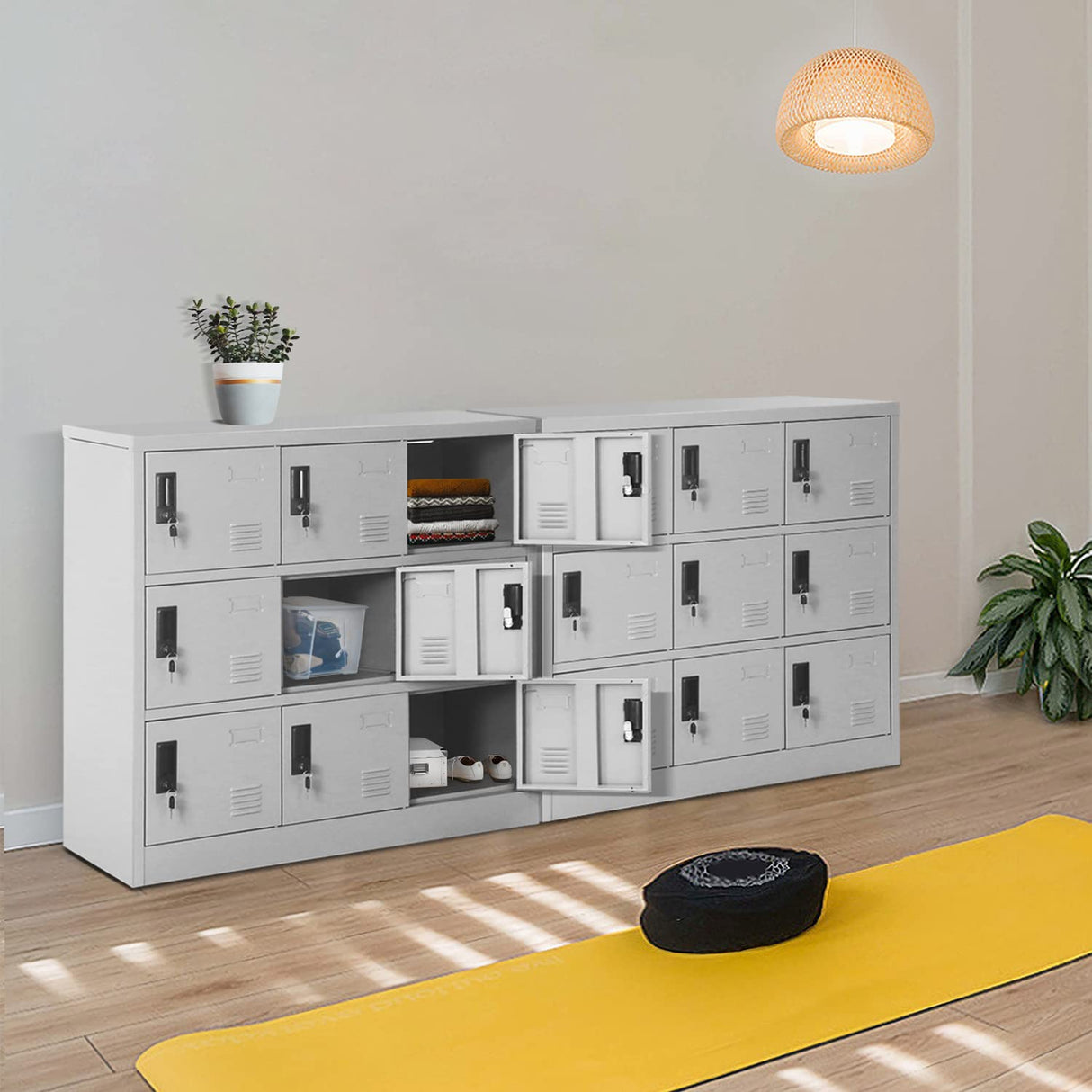 Greenvelly 9 Door Storage Locker for Employee, Metal Locker for Office, Gym, Shool,Lockable Black Steel Locker with Lock and Card Slot for Greenvelly