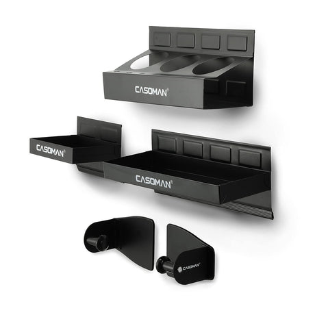 CASOMAN Magnetic Toolbox Shelf, Tray, Paper Towel Holder, 4-Piece Set, Black, Variety of Use, Durable, Magnets Any Metal Surface CASOMAN