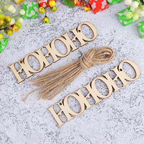 Amosfun 20pcs Unfinished Wood Ornament Wood Letter Ho Cutout Pieces DIY Craft Pendant for Xmas Tree Festive Hanging Decoration Amosfun