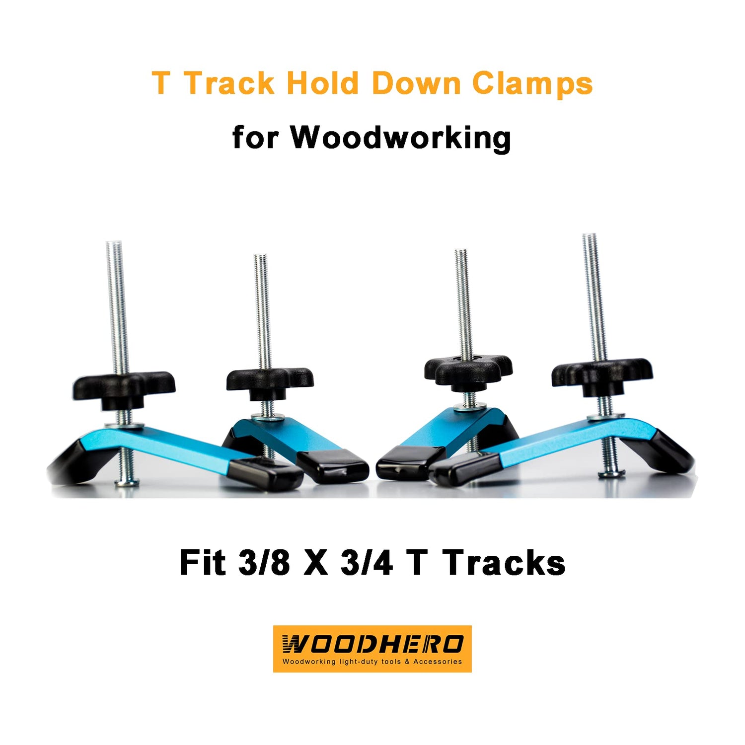 WOODHERO T Track Hold Down Clamps - Ideal Gifts for Woodworkers Men Unique | 4pcs Middle Size 5-1/2” L x 1-1/8” W Light Blue Hold Down Clamps for WoodHero