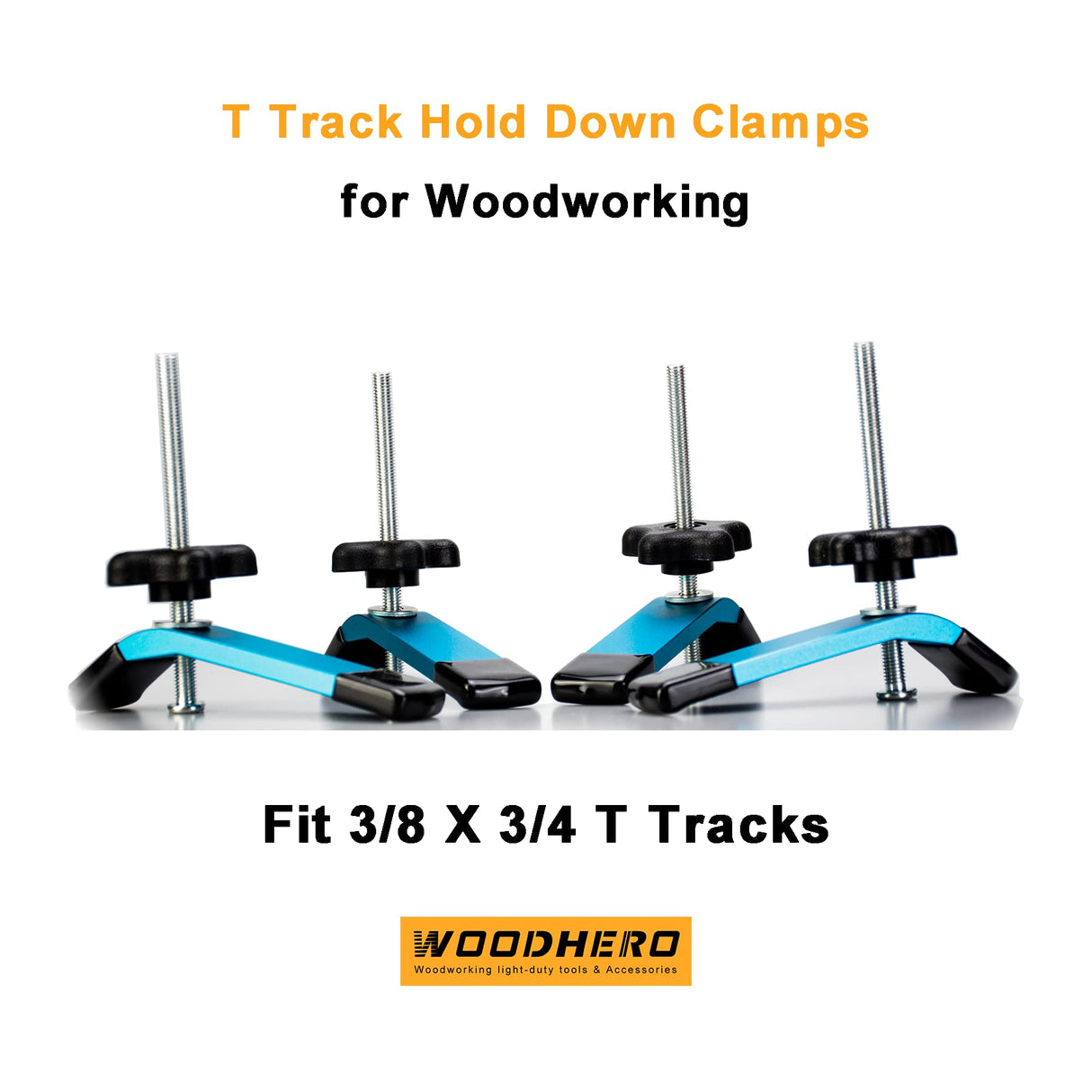 WOODHERO T Track Hold Down Clamps - Ideal Gifts for Woodworkers Men Unique | 4pcs Middle Size 5-1/2” L x 1-1/8” W Light Blue Hold Down Clamps for WoodHero