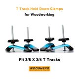 WOODHERO T Track Hold Down Clamps - Ideal Gifts for Woodworkers Men Unique | 4pcs Middle Size 5-1/2” L x 1-1/8” W Light Blue Hold Down Clamps for WoodHero