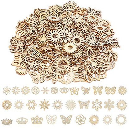 300Pcs Wooden Embellishments,Flower Butterfly Shape Wooden Cutouts Wooden Scrapbooking DIY Handmade Crafts Children Graffiti Home Decor Wooden Crown - WoodArtSupply