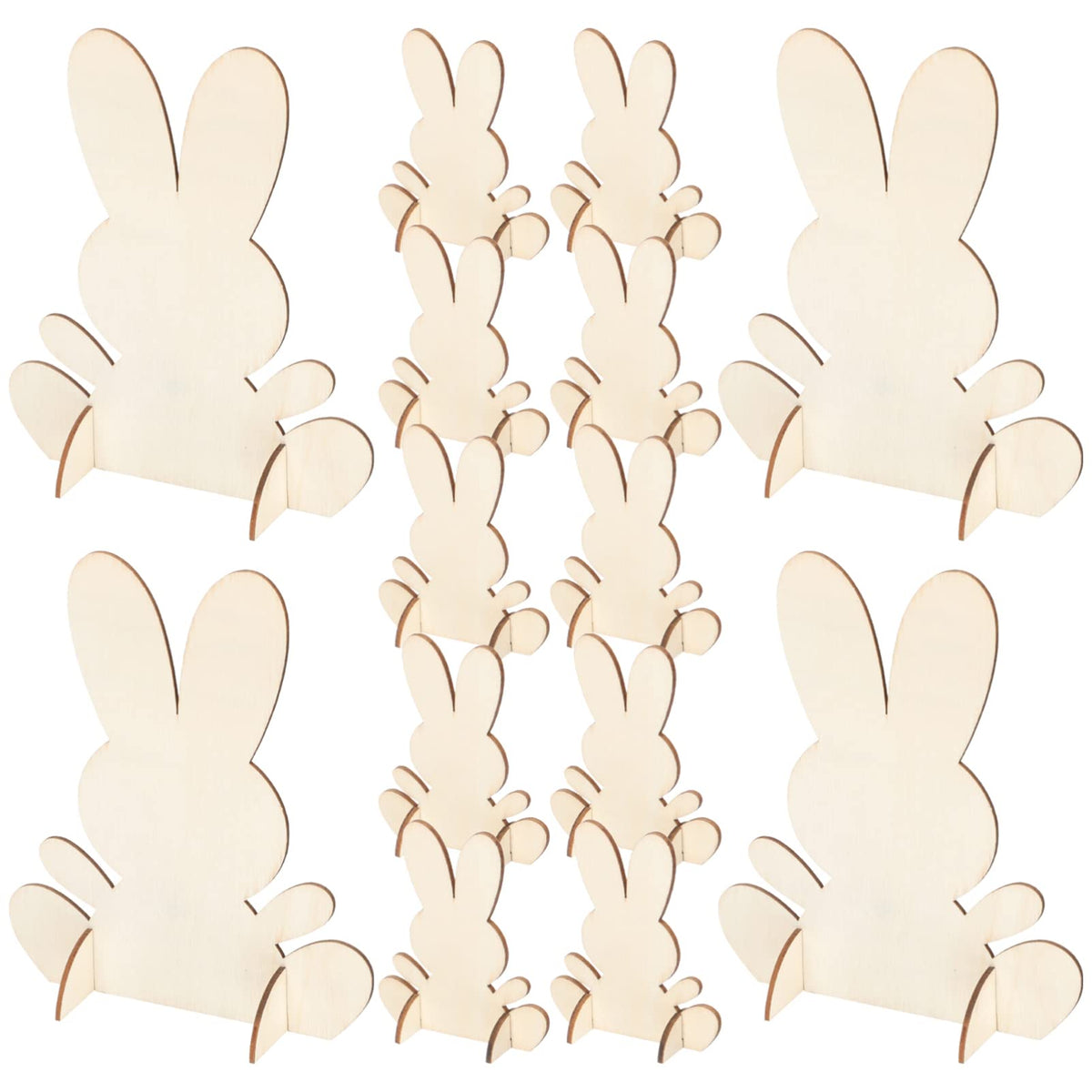14pcs Wooden Bunny Cutouts Unfinished 3D Rabbit Stand Ornament Cutouts ...