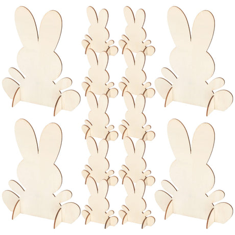 14pcs Wooden Bunny Cutouts Unfinished 3D Rabbit Stand Ornament Cutouts Craft for DIY Painting Table Decoration Halloween Christmas Birthday Gift Didiseaon