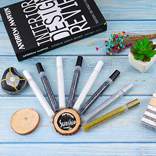 Sunshilor White Paint Pen, Acrylic White Permanent Marker White Paint Pens for Wood Rock Plastic Leather Glass Stone Metal Canvas Ceramic Marker, Set Sunshilor