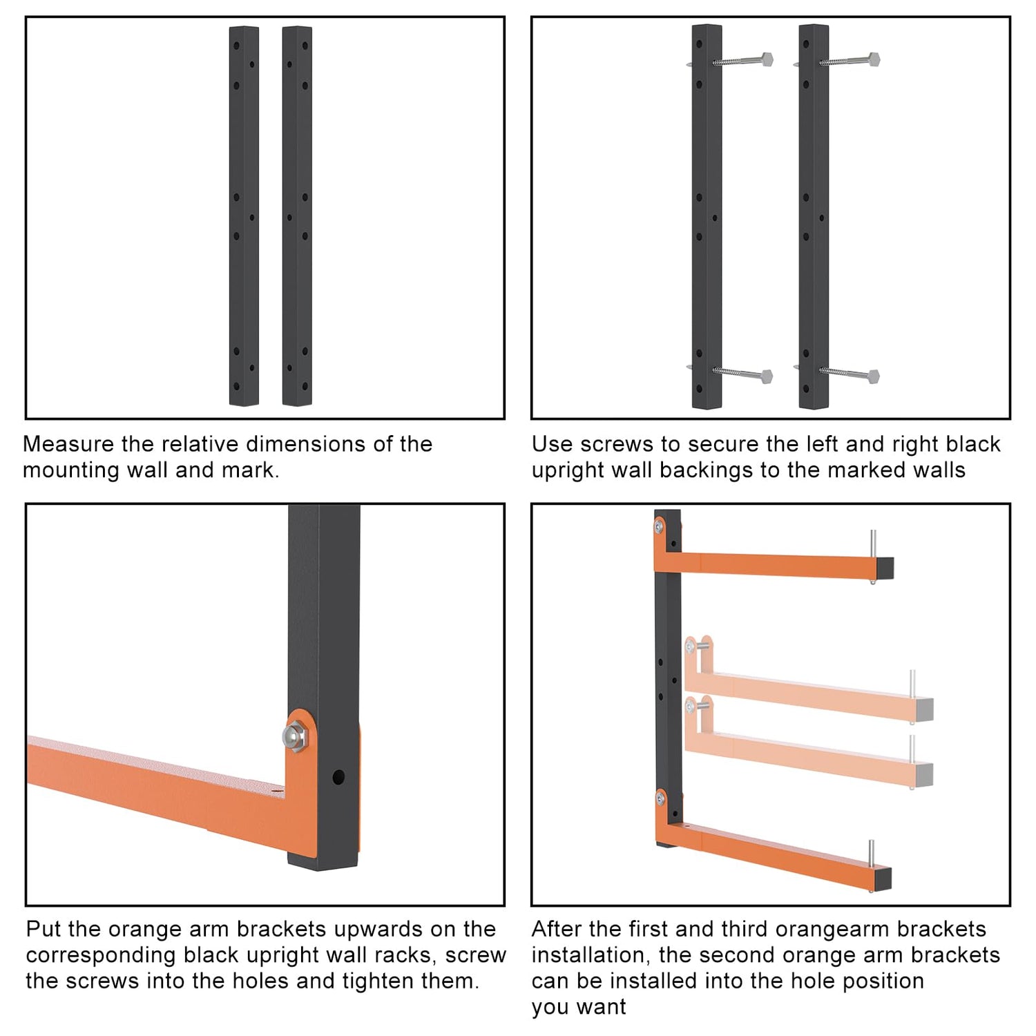 Lumber Rack Wall Mount, Lumber Storage Rack, Heavy Duty Wood Storage Racks with 9-Level System, 1080 lb Durable Garage Wood Organizer, Orange Lumber Riciakik