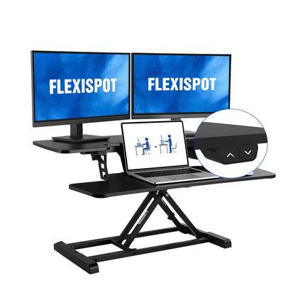 FLEXISPOT Electric Standing Desk Converter 36" Wide Motorized Stand up Desk Riser for Monitor and Laptop,Black Height Adjustable Desk for Home Office - WoodArtSupply