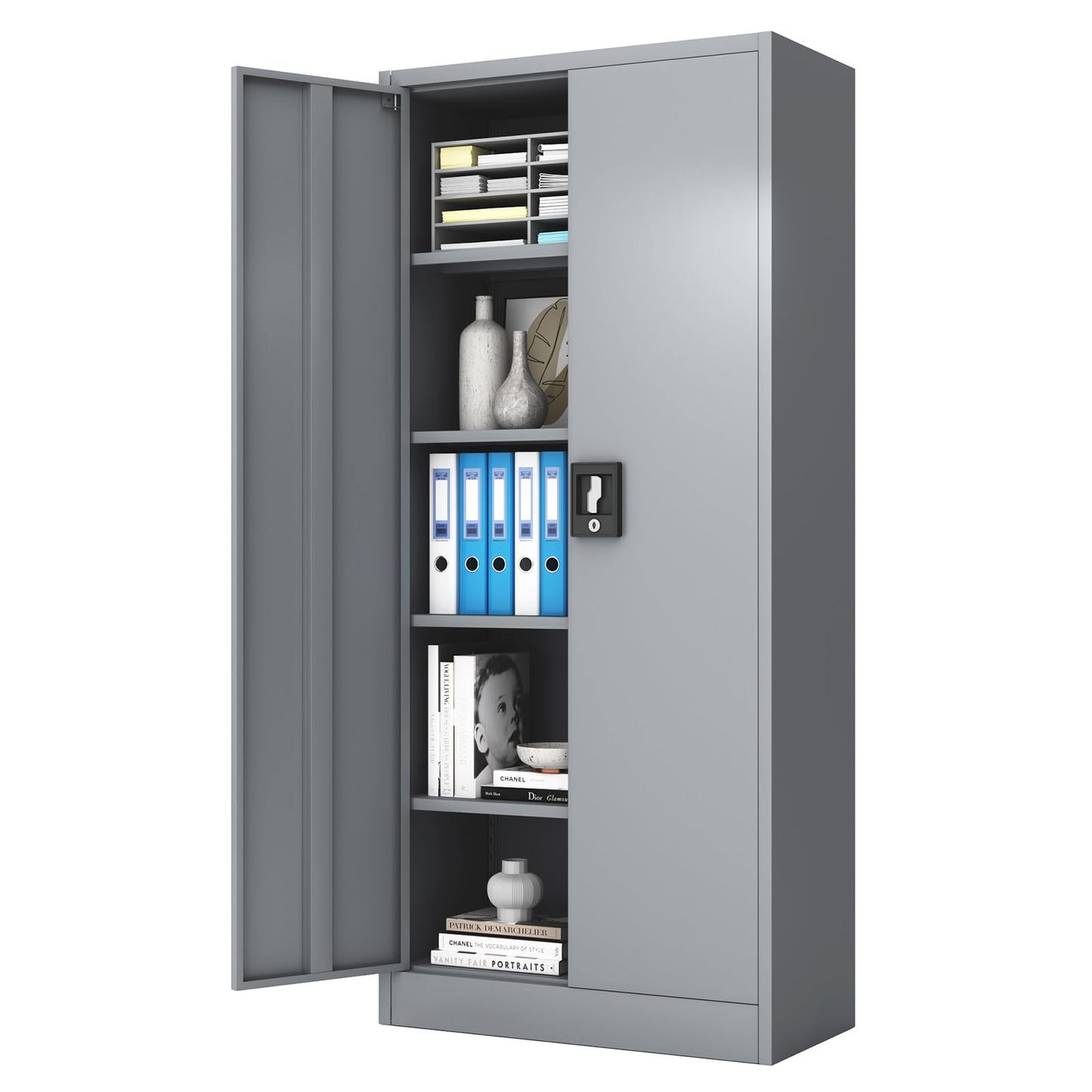 LUCYPAL Metal Storage Cabinet with 4 Shelves,Steel Office Storage Cabinet with Locking Doors,70.5”H Metal Cabinet for Home Office,Garage,Grey