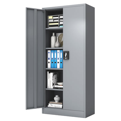 LUCYPAL Metal Storage Cabinet with 4 Shelves,Steel Office Storage Cabinet with Locking Doors,70.5”H Metal Cabinet for Home Office,Garage,Grey