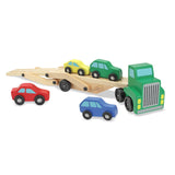 Melissa & Doug Car Carrier Truck and Cars Wooden Toy Set With 1 Truck and 4 Cars - Vehicle Toys, Push And Go Wooden Trucks For Toddlers And Kids Ages Melissa & Doug