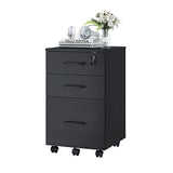 Panana 3 Drawer Wood Mobile File Cabinet, Under Desk Storage Drawers Small File Cabinet for Home Office (Black) Panana