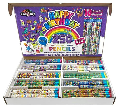Happy Birthday Pencils Classpack 250 Count - 10 Unique Designs Cra-Z-Art