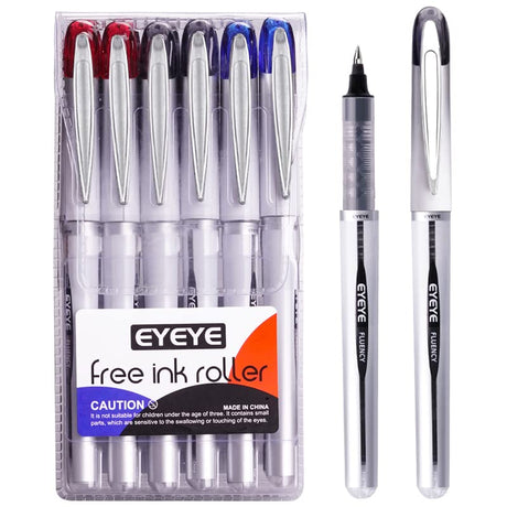 EYEYE 0.7 mm black ink Pens 6 Pcs Free Ink Roller Pens Quick Dry Ink Rollering Pens Assorted Colors Ink for Writing, Multicolor EYEYE
