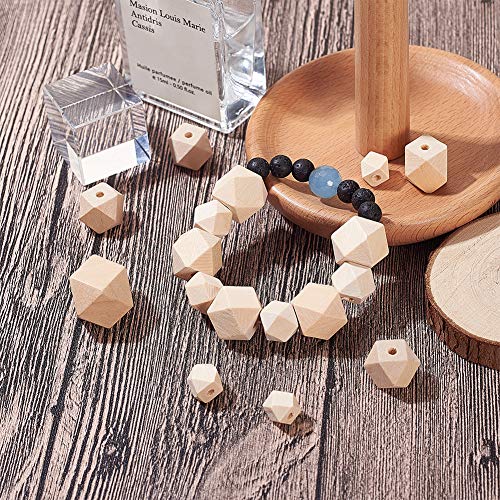 PH PandaHall 120 pcs 6 Sizes 10mm~18mm Unfinished Faceted Geometric Wood Beads Natural Hexagon Wooden Beads DIY Wooden Spacer Beads for Bracelet - WoodArtSupply