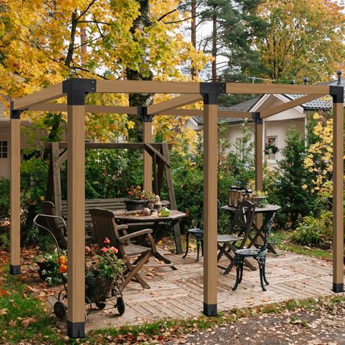 Neorexon Pergola Bracket Kit Elevated Wood Stand Kit Woodwork for 4"x 4" (Actual 3.6 X 3.6 inch), Solid Steel Wooden Gazebo Kit for Outdoor 4 Way - WoodArtSupply