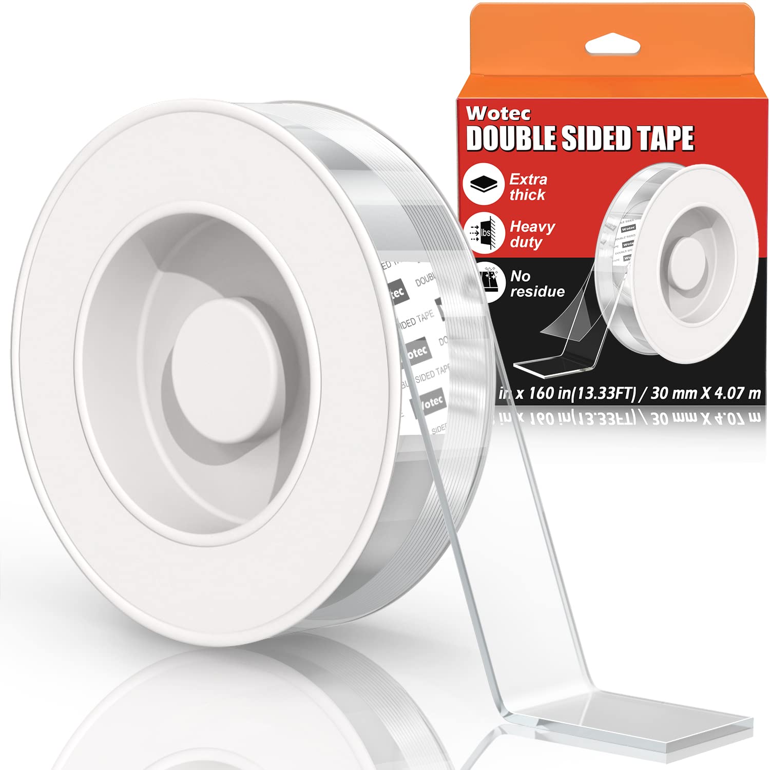 Extra Large Double Sided Tape Heavy Duty Removable 1.18 Inch x 160 Inch, Clear & Tough Nano Tape, Multipurpose Mounting Tape Picture Hanging Strips Wotec