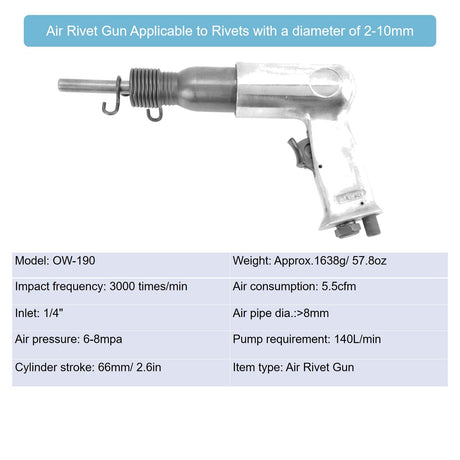 Solid Rivet Tool, Rivets Nut Gun Tool 1/4 Inch Inlet Port Handheld Air Rivet Gun Applicable to Rivet with a Diameter of 2-10mm(0.08-0.4inch) Suitable SALUTUYA