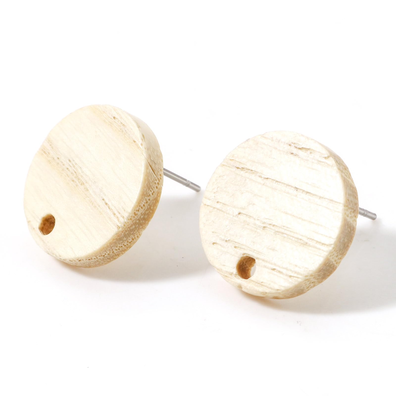 DoreenBeads 15 Pairs Ash Wood Stud Earrings Findings,White Circle Wooden Earring Posts with Earring Backs for Jewelry Making DIY Earring Making - WoodArtSupply