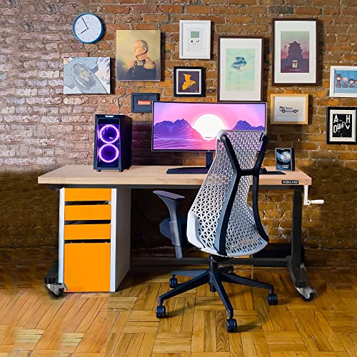 WORKPRO 60” Height Adjustable Work Table with Crank Handle and Casters, 60” x 24” Wooden Top Standing Desk Workbench, Heights from 29”-38”, 500 Lbs WORKPRO