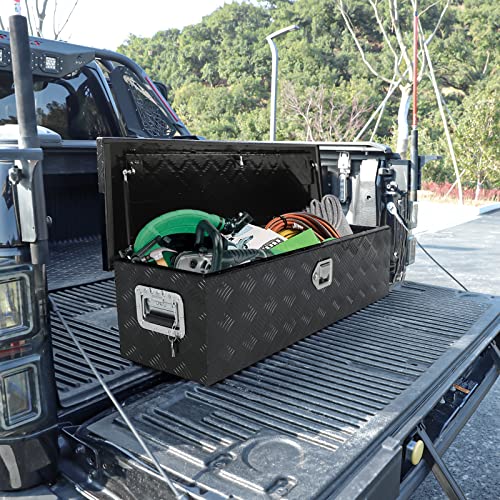 Eivojor 39" Heavy Duty Aluminum Stripes Plated Tool Box Pick Up Truck Bed RV Trailer Toolbox Storage Organizer with Side Handle, Lock and Keys - Eivojor