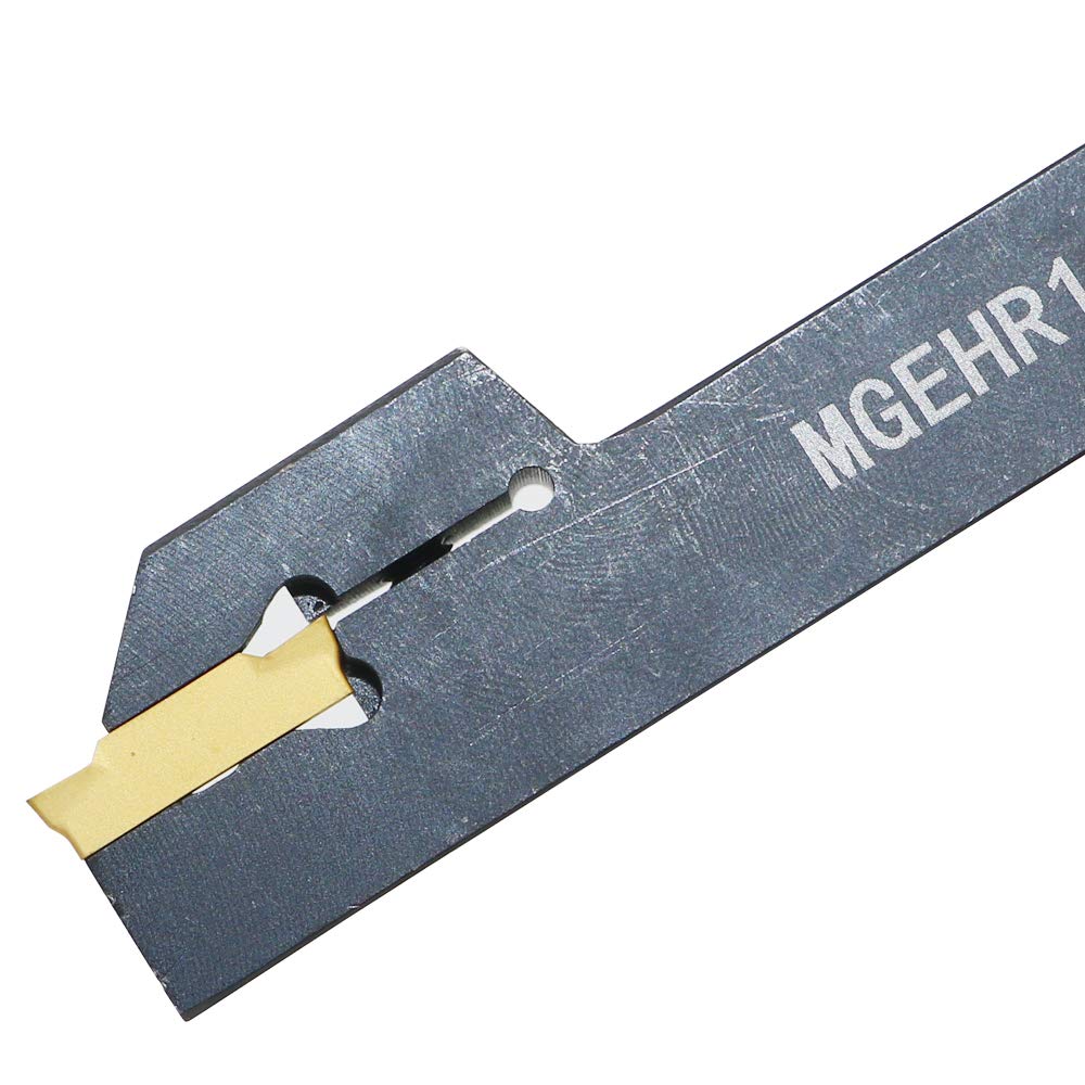 CNC Lathe Grooving Tool Holder MGEHR1616-3(0.63 Inch), with Three MGMN300 Cemented Carbide Blades. Yellow Processed Steel, Fuchsia Processed LingGan