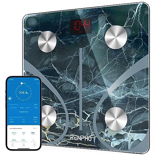 RENPHO Scale for Body Weight, Smart Fat Digital Bathroom Wireless Weight Scale, Composition Analyzer with Smartphone App sync Bluetooth, 396lbs - - WoodArtSupply