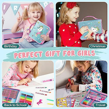 ABERLLS Unicorn Markers Set for Girls Age 5 6 7 8 9 10 Years Old, Unicorns Gifts for Kids Girls Birthday, Art Coloring Marker Kit with Unicorn Pencil ABERLLS